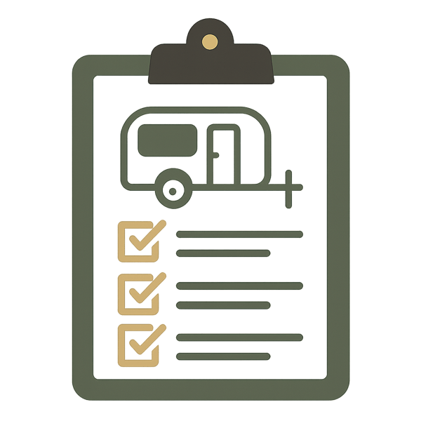 generate and icon for RV trailer set up checklist on a clipboard using colors 55664b B39103 d0cbad 2c312c Do not use any words