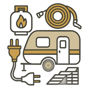 make icon for RV trailer essentials using these colors 55664b B39103 d0cbad 2c312c Do not use any words-1