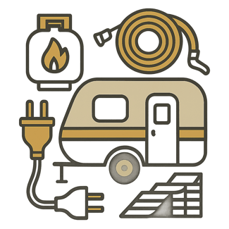 make icon for RV trailer essentials using these colors 55664b B39103 d0cbad 2c312c Do not use any words-1